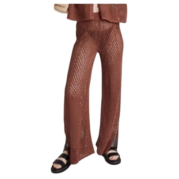 wild fable Pants - Sparkly Dark Brown Open Knit Wide Leg Pants With Elastic Waist Xxl